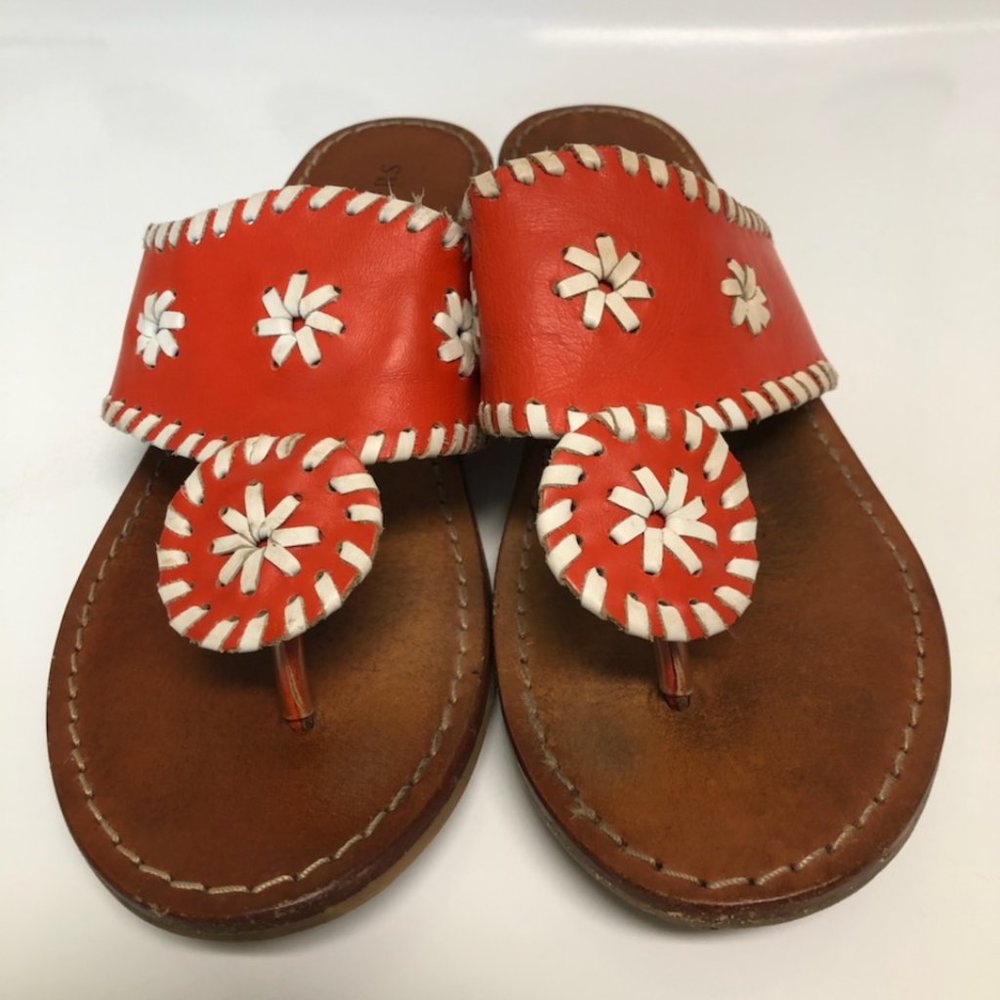 Jack Rogers Girls Red White Flat Leather Sandal Size 4